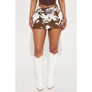 Got Away Belted Micro Mini Skirt - Brown white combo cow print animal NWT XS FN